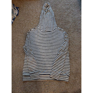 Women's A New Day Pullover Hooded Sweatshirt White & Blue Striped Medium